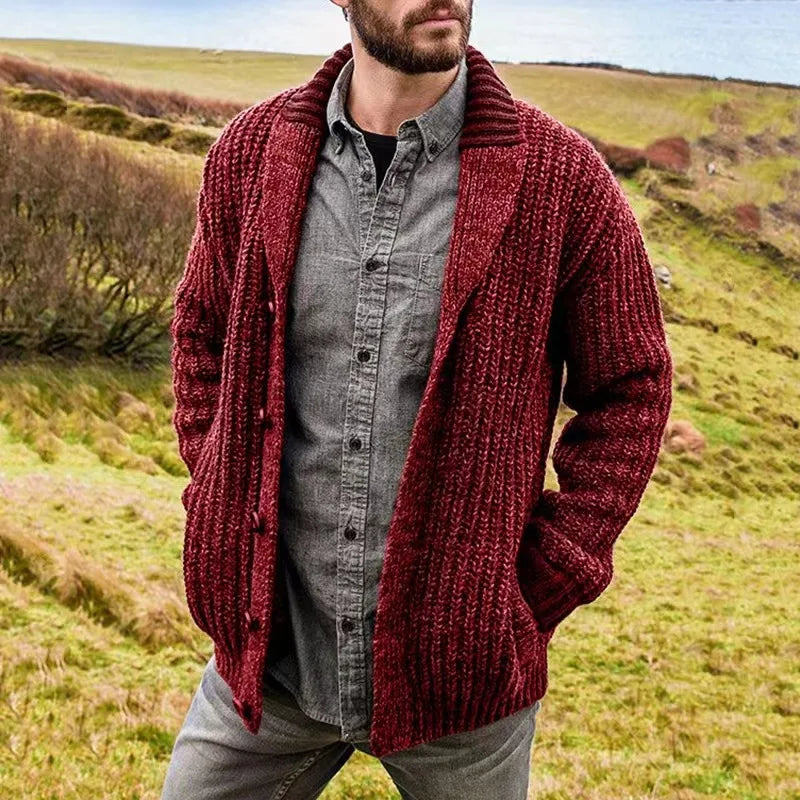 Holden | Men's Shawl Collar Knit Cardigan - Color:Red;Size:XS