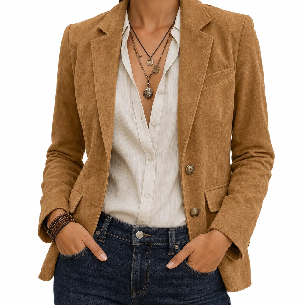 Women's Earthy Yellow Sylvia | Women's Suede Classic Blazer  (Copy)