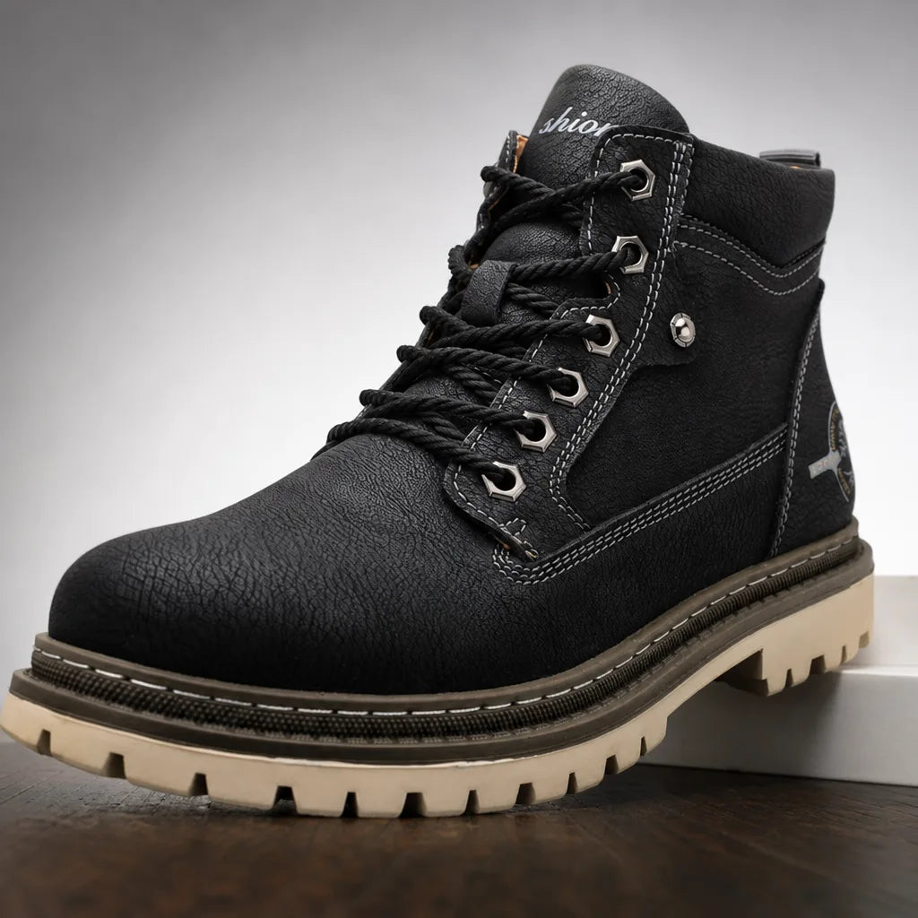 John | Men's Lace-Up Waterproof Boots - Color:Black;Size:38