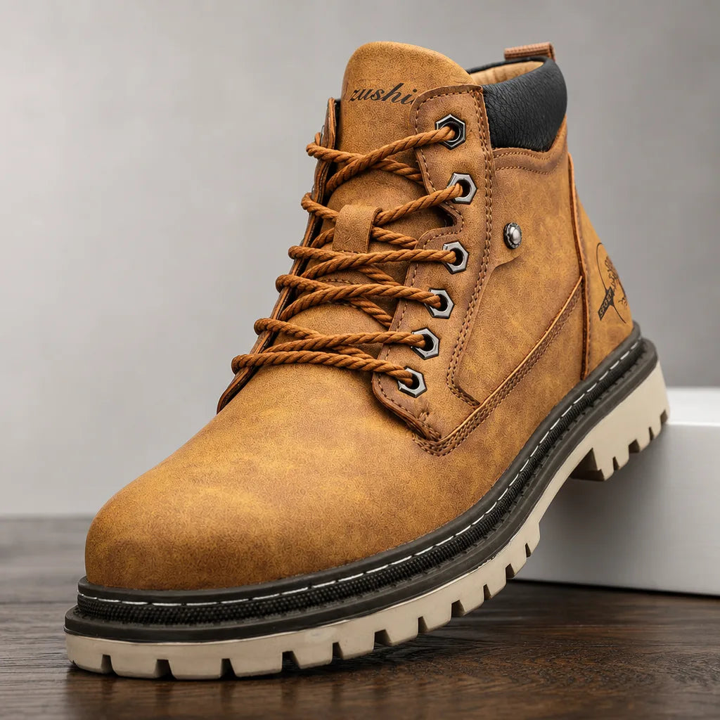 John | Men's Lace-Up Waterproof Boots - Color:Brown;Size:38