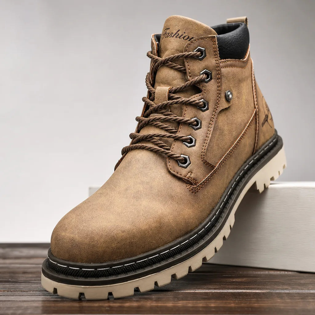 John | Men's Lace-Up Waterproof Boots - Color:Khaki;Size:38
