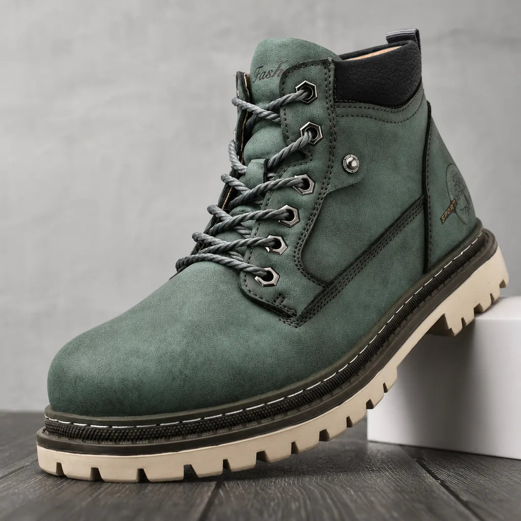 John | Men's Lace-Up Waterproof Boots - Color:Moss;Size:38