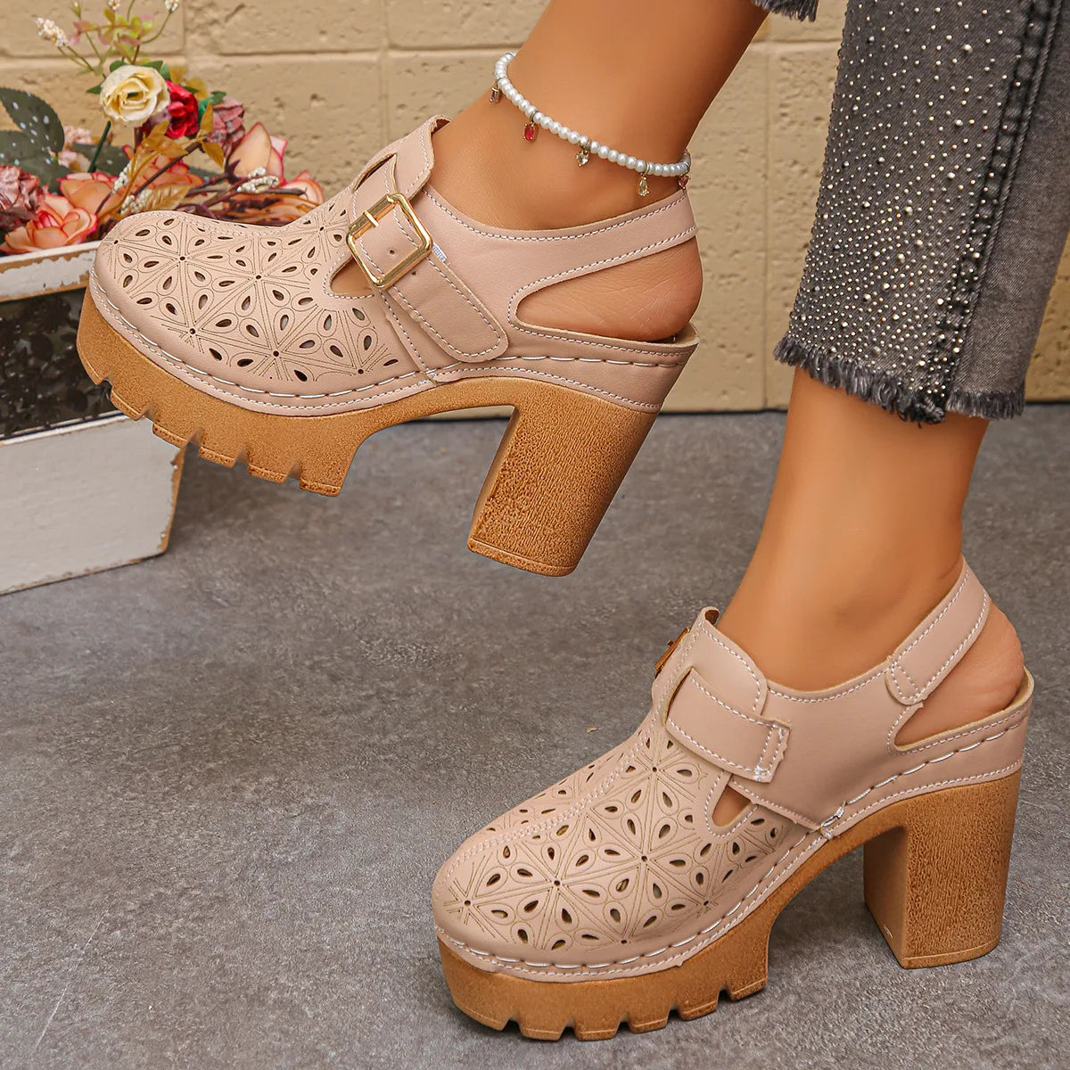 Kimmy | Women's Orthopedic Platform Heels - Color:Khaki;Size:35