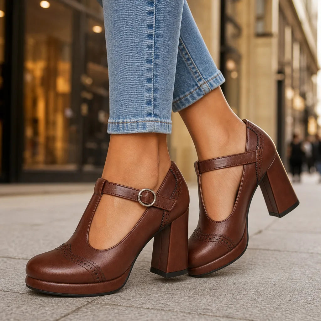 Kylie | Women's Platform Mary Jane Heels - Color:Brown;Size:35