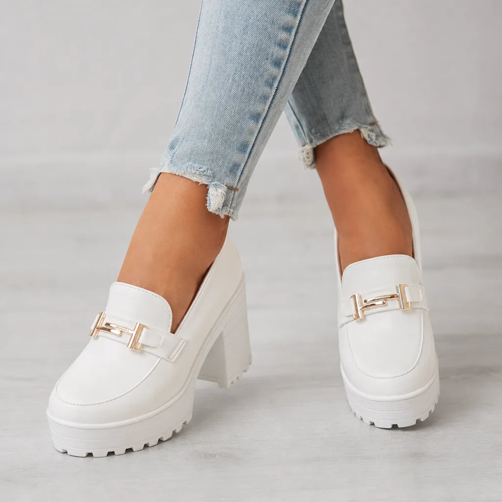 Women's White Rupert Buckle Platform Heels