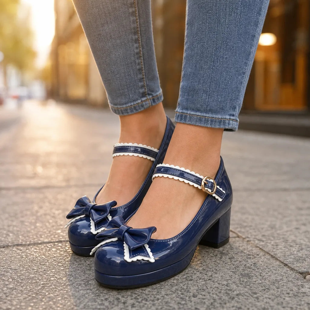 Women's Blue Aria Bow Block Heels (Copy)