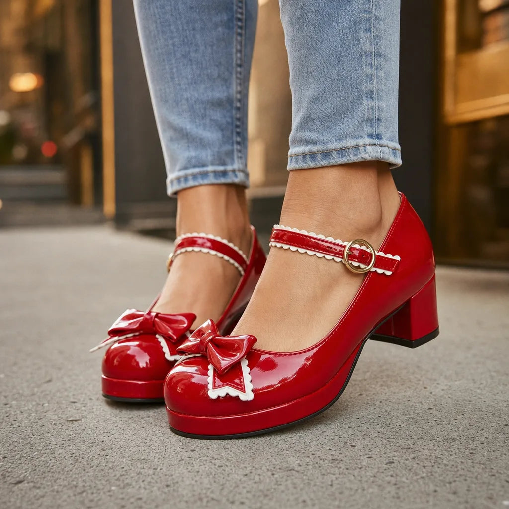 Women's Red Aria Bow Block Heels (Copy)
