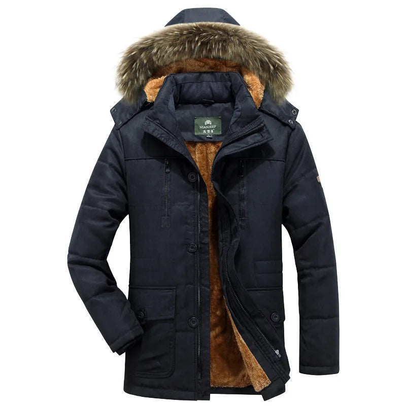 Tyler | Men's Hooded Fur Trench Coat - Color:Black;Size:M