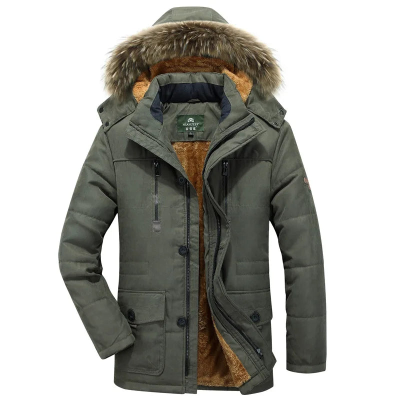 Tyler | Men's Hooded Fur Trench Coat - Color:Green;Size:M